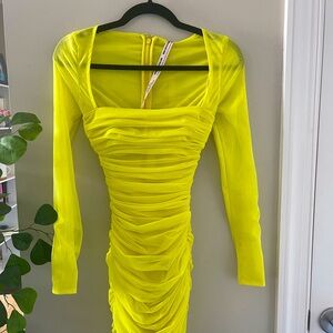 House of CB, Ella ruched corset dress, Neon yellow, XS